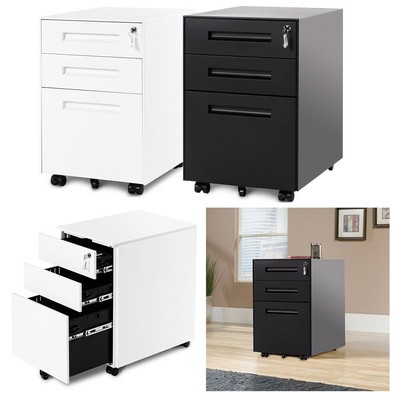 Metal 3 Drawers Mobile Pedestal Office File Cabinet With Wheel Under Desk Drawer Ebay