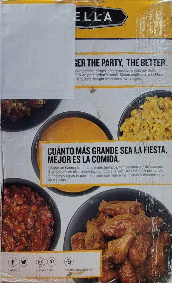 BELLA (3 x 2,5 cuartos de galón) triple olla de cocción lenta y servidor (MZ-TH3025A) **NUEVO** Foto 4 de 4