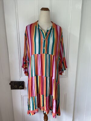 Joop & Gypsy Size 12 M Multicolour Stripe Harper Shirt Dress pockets New w Tags