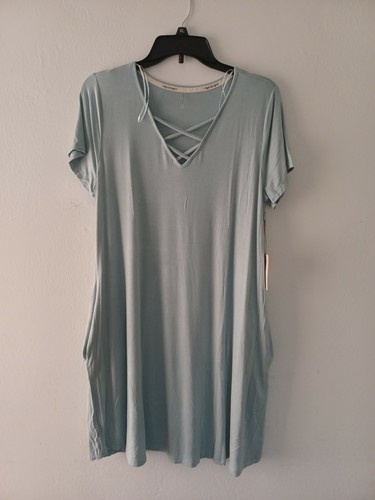 Celadon Casual Lounge CRISS CROSS FRONT W/ POCKETS Summer DRESS LARGE L - Picture 4 of 4