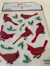 2 SHEETS CHRISTMAS CRAFTS GLITTER CHRISTMAS CARDINALS STICKERS 34 PCS