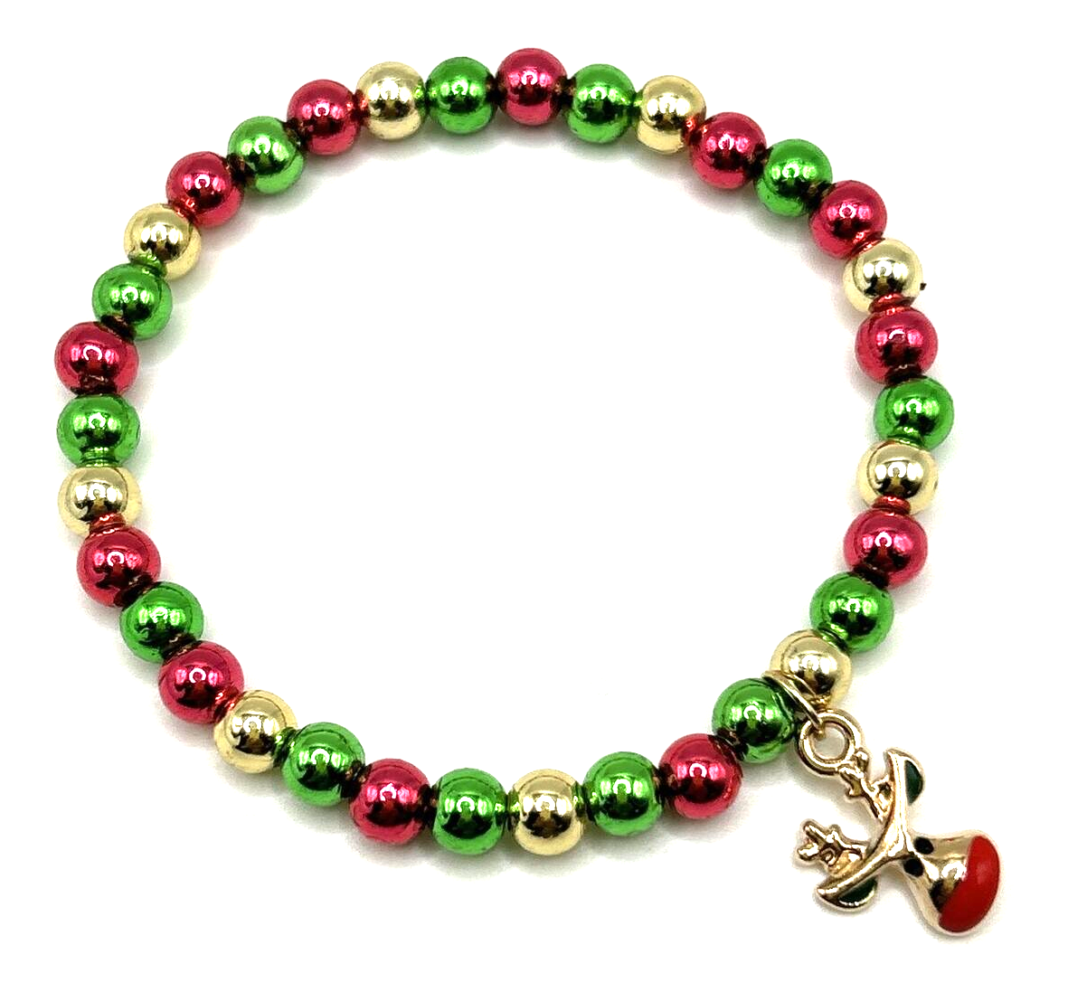Christmas Strtech Christmas Holiday STRETCH Bracelet with Shiny Metallic Beads & Rudolph ...