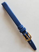 8mm - Blue Smooth Surface Genuine Leather Watch Band - Gold Buckle