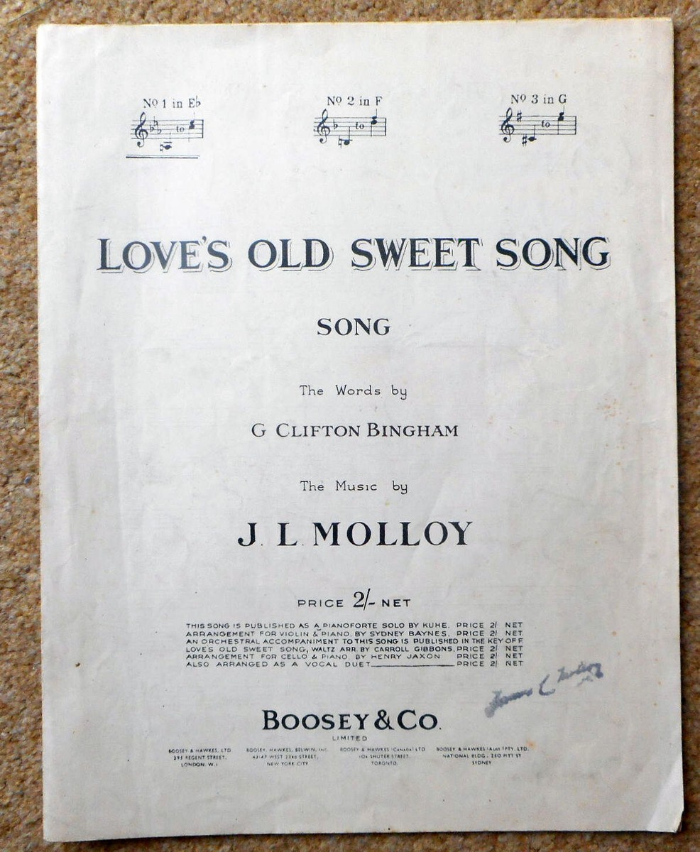 Love's Old Sweet Song Bingham J L Molloy: Piano Vocal Version - Main Image