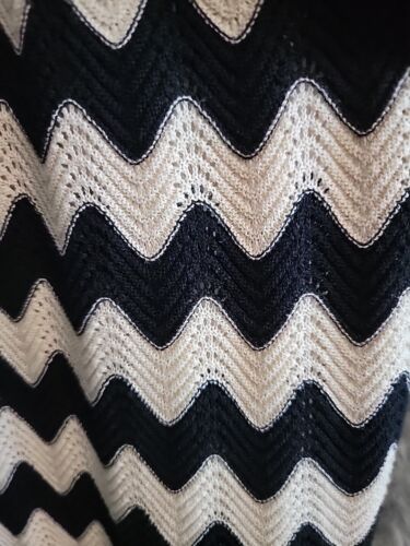 Haute Hippie Black And White Wave Striped Size Medium Knit Tank Cover Dress - Picture 3 of 3