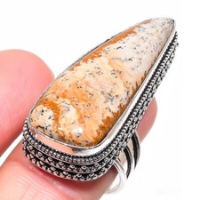 Natural Picture Jasper Gemstone 925 Sterling Silver Jewelry Ring Sz 9.5 US 