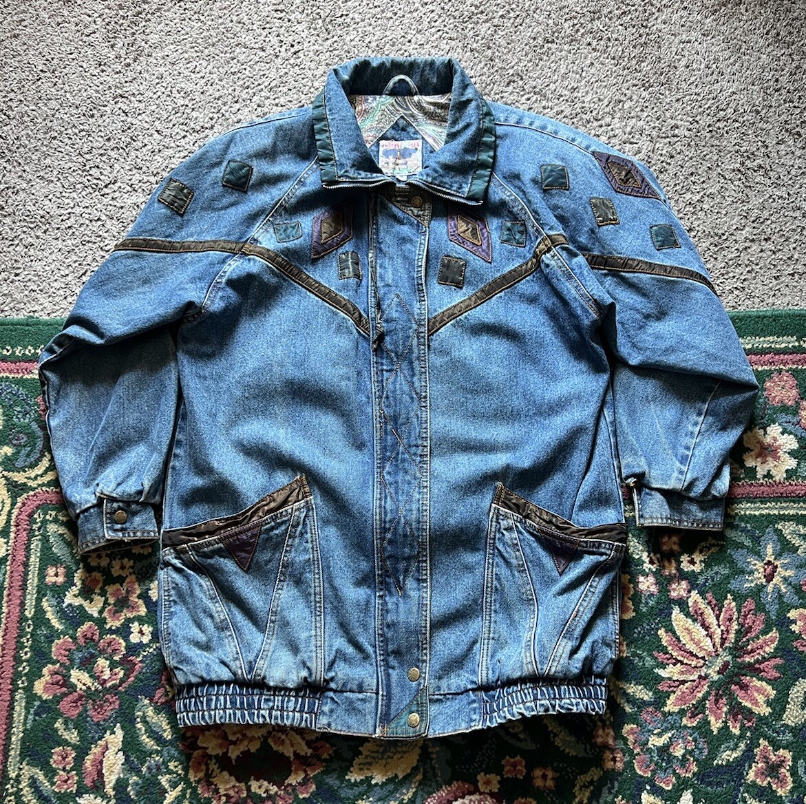 Vintage 90s Current Seen Denim Jacket Medium Womens Long Zip 
