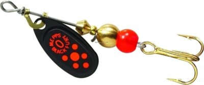 Mepps Black Fury In-Line Spinner 1/12 Oz Treble Hook Blk w/Fluor Red Dots BF0 FL