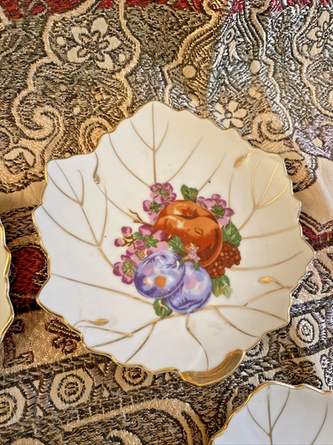 Nasco Japan Tea Bag / Trinket Plate Set Of 4 Gold Trimmed Floral Leaf Shaped - Picture 4 of 6
