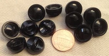 12 Shiny Black Plastic Shank Buttons Just Over 9/16" 15mm # 7178