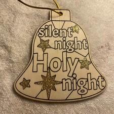 DIY Color Wood/Glitter Bell Christmas Ornament Stained Glass Print Silent Night