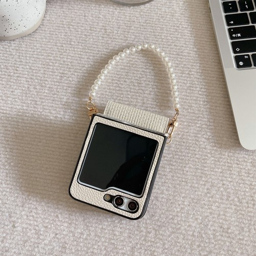 For Samsung Galaxy Z Flip 6 5 4 3 Phone Case Cover Woven Card Wallet Pearl Chain - Zdjęcie 7 z 17