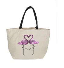 Midwest CBK E9 Women's Sequined Flamingo Canvas Tote 7604368