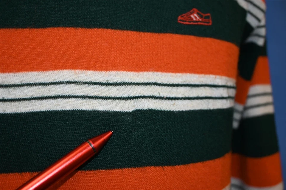 Camiseta de colección años 70 NARANJA VERDE MULTI RAYAS BORDADO LOGO LS JUVENTUD PEQUEÑA S Foto 3 de 4