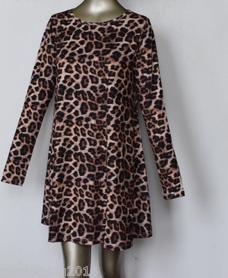 Ladies Women(Long)Sleeve Swing dress skater Party Top Dress Tunic Print t-shirt