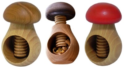 3er Set Eichenholz Nussknacker Werkzeug hellrot dunkelbraun Stufenhut 14 cm