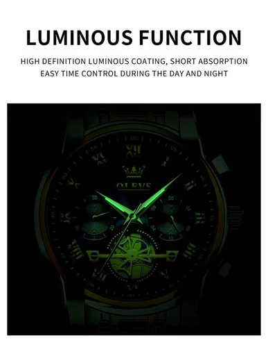 Leuchtende OLEVS Uhr Wasserdicht Quarz Luxus Edelstahl Herren Stahl Männer Datum - Bild 9 von 12