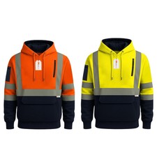 Hi Vis Hoodie Hi Viz Safety Workwear Rail Spec Fleece Pullover Men Site Work PPE