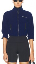 MIU MIU Fleece Drawcord Cropped Sweatshirt Ladies M NEW w/Tags Navy