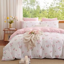Floral Duvet Cover Set Queen Size,Pink Queen No Comforter Pink Tulip Floral