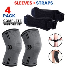 4 Pack Set Knee Sleeves with Patella Straps Compression Support Brace Relief