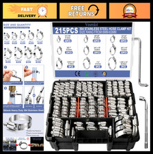 215 PCS Stainless Steel Hose Clamp Assortment | 1/4"&ndash;2-1/2" Worm Gear Clamps for
