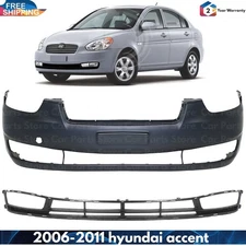 Front Bumper Cover Fascia & Lower Grille Kit For 2006-2011 Hyundai Accent