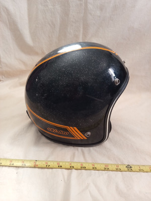 Vintage Ski Doo Snowmobile Helmet Black flake helmet w/ broken chin guard.