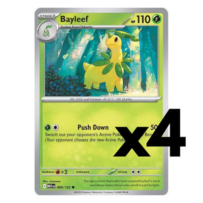4x Bayleef - 009/132 - ME01: Mega Evolution Pokemon Playset x4