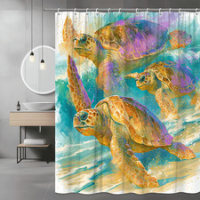 Colorful Sea Turtle Shower Curtain, Ocean Animal Graphic Print