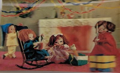 Vintage 1960s 3D Lenticular Doll Postcard Japan Moving Picture Christma Scene