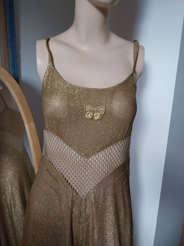 Idéale fêtes jolie robe longue à bretelles en lamé doré T36  - Photo 2/4