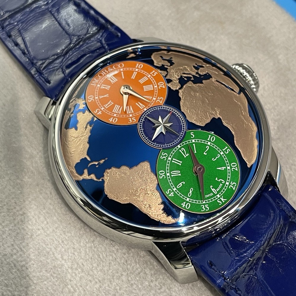 Jacob & Co. The World Is Yours Dual Time Zone DT100.10.AB.AA.ABALA 43 mm Blue Dial