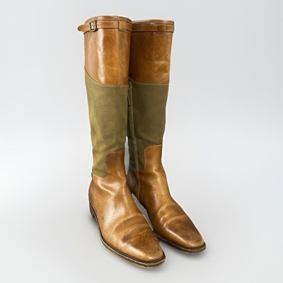 Ralph Lauren Tall Horse Riding Boots Women s Size 9B Brown Tan - Canvas Leather