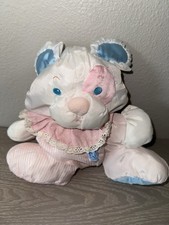 1988 FISHER PRICE PUFFALUMP Puppy Dog Rattles Pink White Blue vintage Plush