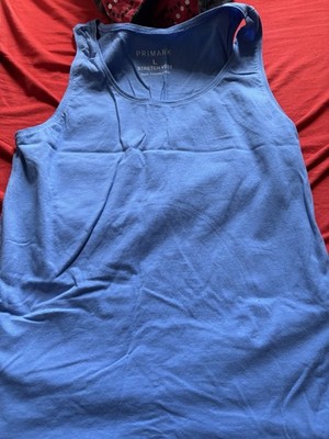 Primark Damen Trägershirt L Blau Stretch ärmellos Rundhals breite Träger Basic