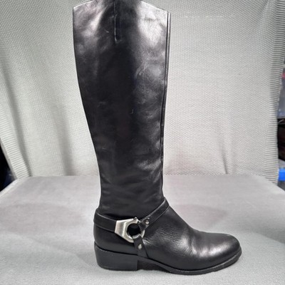 Via Spiga Kacey Black Leather Riding Boots Womens 9.5 M Knee High Harness Zip