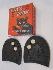 New Vintage 1950's Cats Paw Black Rubber Half 13-14 Shoe Heels in Original Box