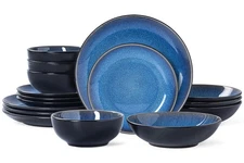 Plates and Bowls Sets for 4 - 16-Piece Stoneware Dinnerware Sets, Ceramic Dis...