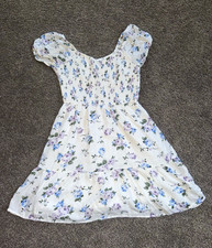 Hollister Girls L Fit & Flare Floral Smocked Puff Sleeve Square Neck Dress