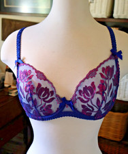 EXCELLENT Agent Provocateur 36C Bra Royal Blue Pink Sparkle Demi Cup Balconette