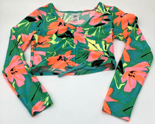 Art Class Girls Size L 10 12 Long Sleeve Swim Top Green Floral