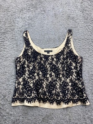 Nipon Boutique Top Women 14 Black Lace Overlay Camisole Sleeveless Blouse Whimsy