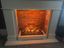Cream Wood Fireplace & Surround Brick-Effect Panel, Log Bed, Electric