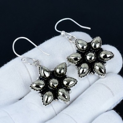 Pyrite Gemstone Earrings 925 Sterling Silver Jewelry Floral Earrings For Wedding