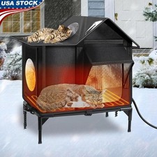 Insulated Outdoor Cat House Waterproof Heated Shelter Escape Door Dry Haven New