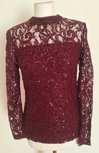 Shirt festlich Partyoberteil langarm elegant Spitze Größe M - NEU - Bild 1 von 5