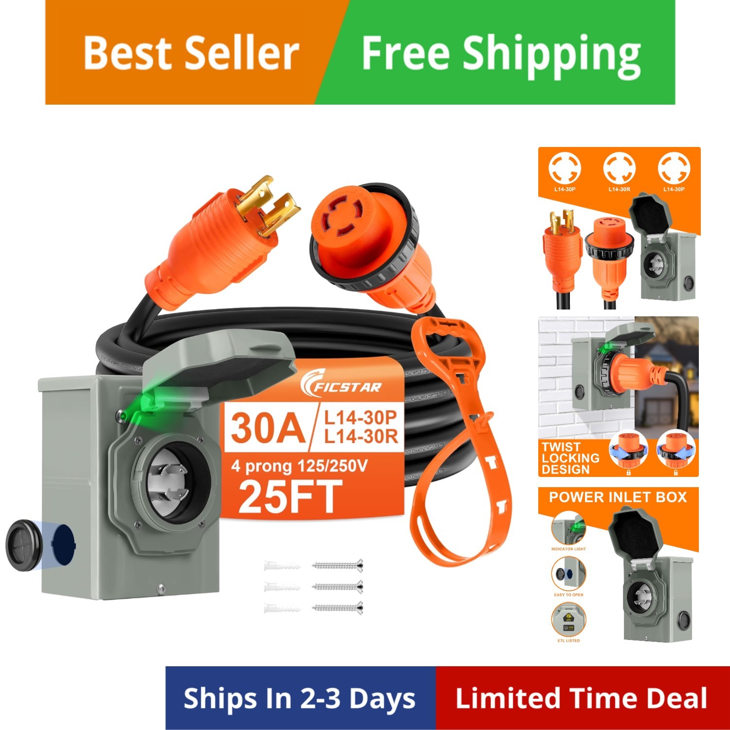Cord And Power Inlet Box, Nema L14-30p To L14-...