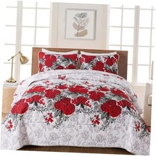 Floral Quilt Set King Size Rose Spring Bedspreads Bedding King 104"x90" Red