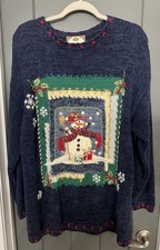 Vintage Christmas Sweater By Tiara International. Women  s SzLarge. 3-d. Snowman